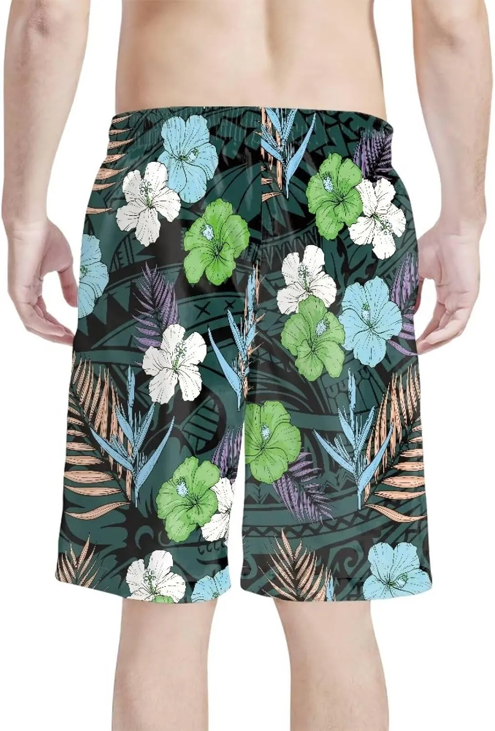 Mens Samoa Puletasi Polynesian Tribal Tonga Swim Trunks Quick Dry Board Shorts with Mesh Lining