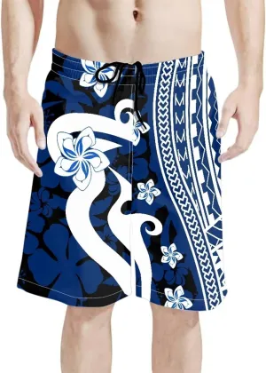 Mens Samoa Puletasi Polynesian Tribal Tonga Swim Trunks Quick Dry Board Shorts with Mesh Lining