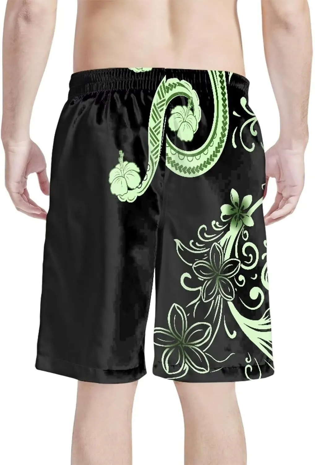 Mens Samoa Puletasi Polynesian Tribal Tonga Swim Trunks Quick Dry Board Shorts with Mesh Lining