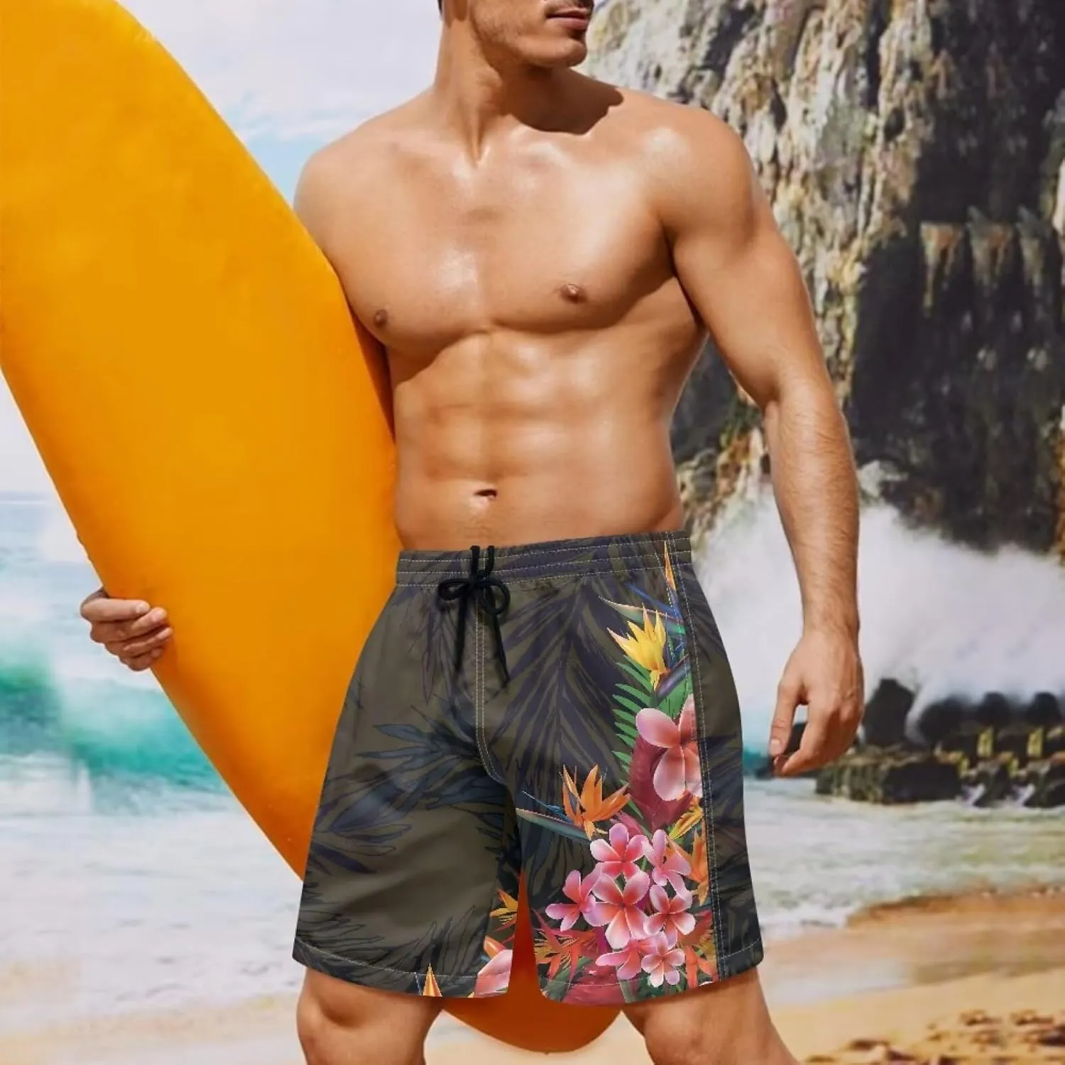 Mens Samoa Puletasi Polynesian Tribal Tonga Swim Trunks Quick Dry Board Shorts with Mesh Lining