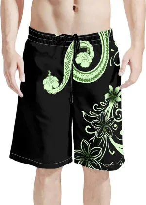 Mens Samoa Puletasi Polynesian Tribal Tonga Swim Trunks Quick Dry Board Shorts with Mesh Lining