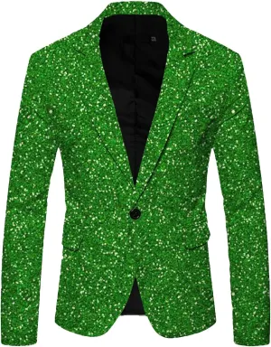 Mens Sequin Shiny Blazer Casual Slim Fit Lapel Collar One Button Suit Jackets Sparkly Glitter Party Tuxedo Jackets