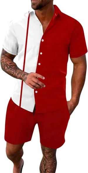 Mens Short Sets 2 Piece Outfits Summer Short Sleeve Button Down Shirt and Shorts Set Beach Tracksuit Guayabera Suits Outfits
