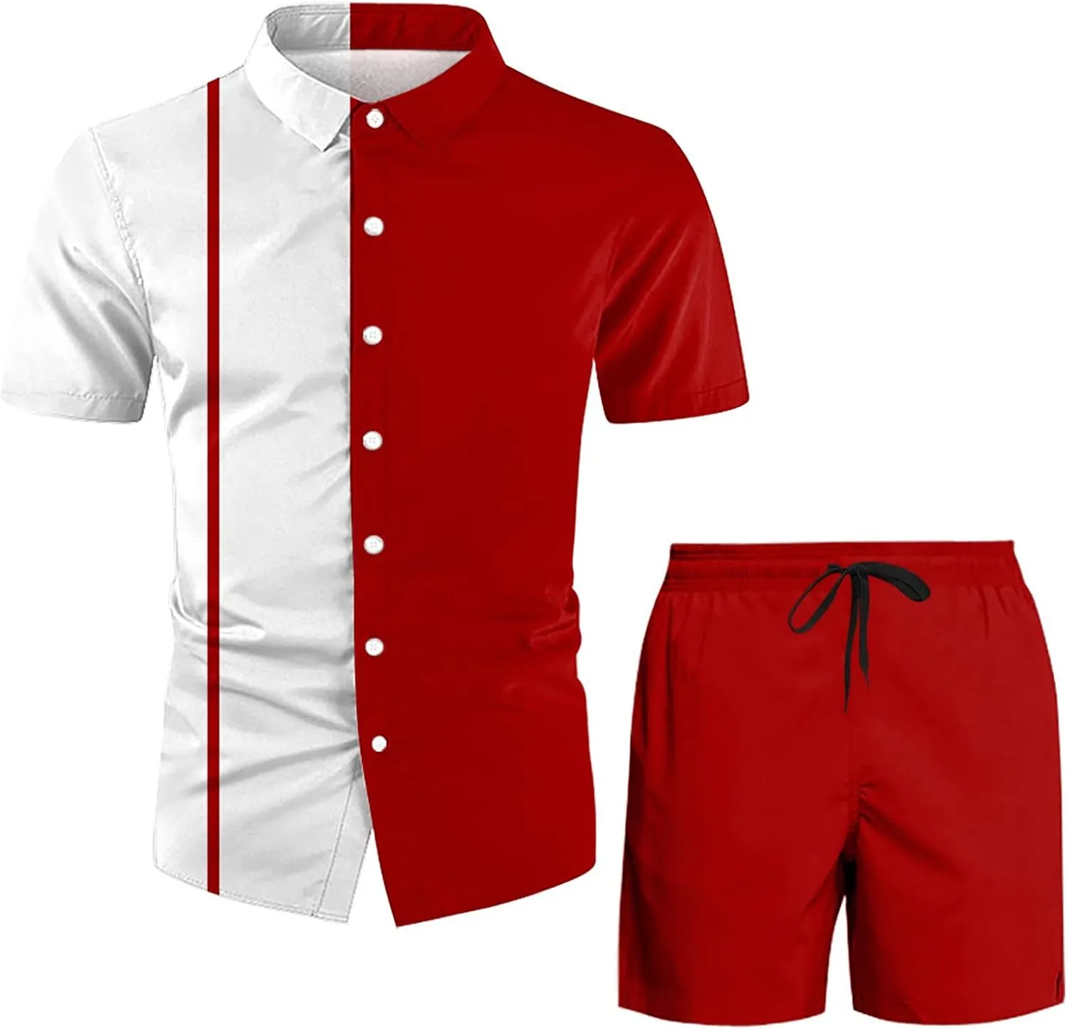 Mens Short Sets 2 Piece Outfits Summer Short Sleeve Button Down Shirt and Shorts Set Beach Tracksuit Guayabera Suits Outfits