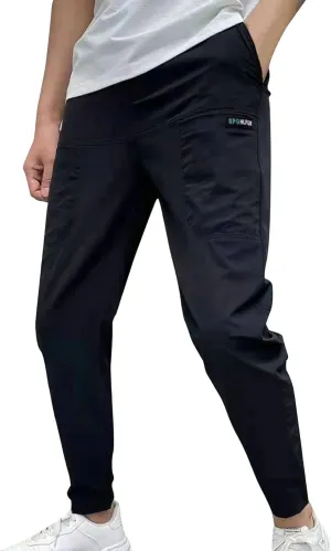 Men's Stretch Multi-Pocket Skinny Cargo Pants, Outdoor Casual Drawstring Joggers Pants Cargo Pants Work Pants for