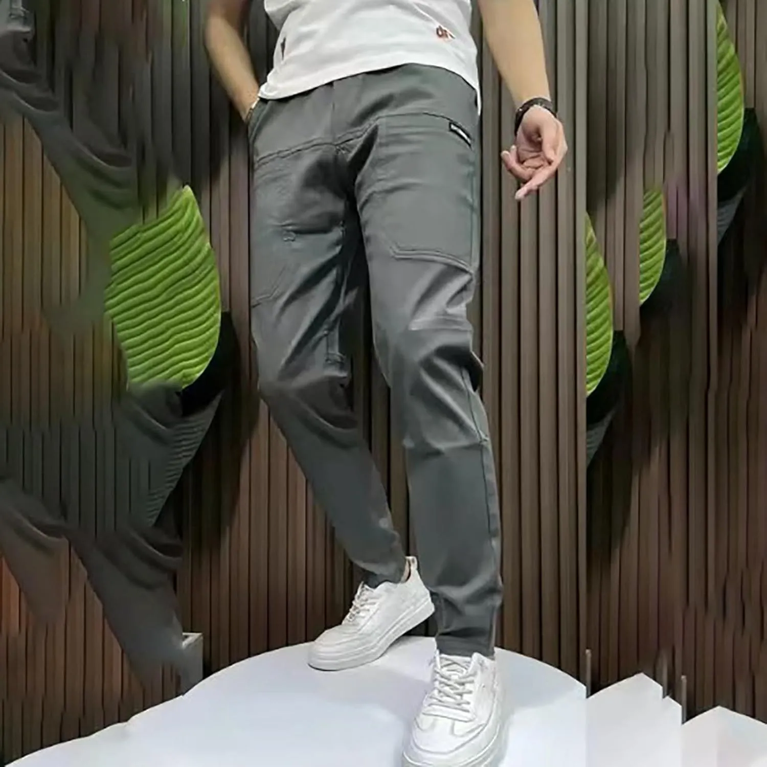 Men's Stretch Multi-Pocket Skinny Cargo Pants, Outdoor Casual Drawstring Joggers Pants Cargo Pants Work Pants for