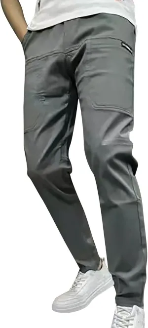 Men's Stretch Multi-Pocket Skinny Cargo Pants, Outdoor Casual Drawstring Joggers Pants Cargo Pants Work Pants for