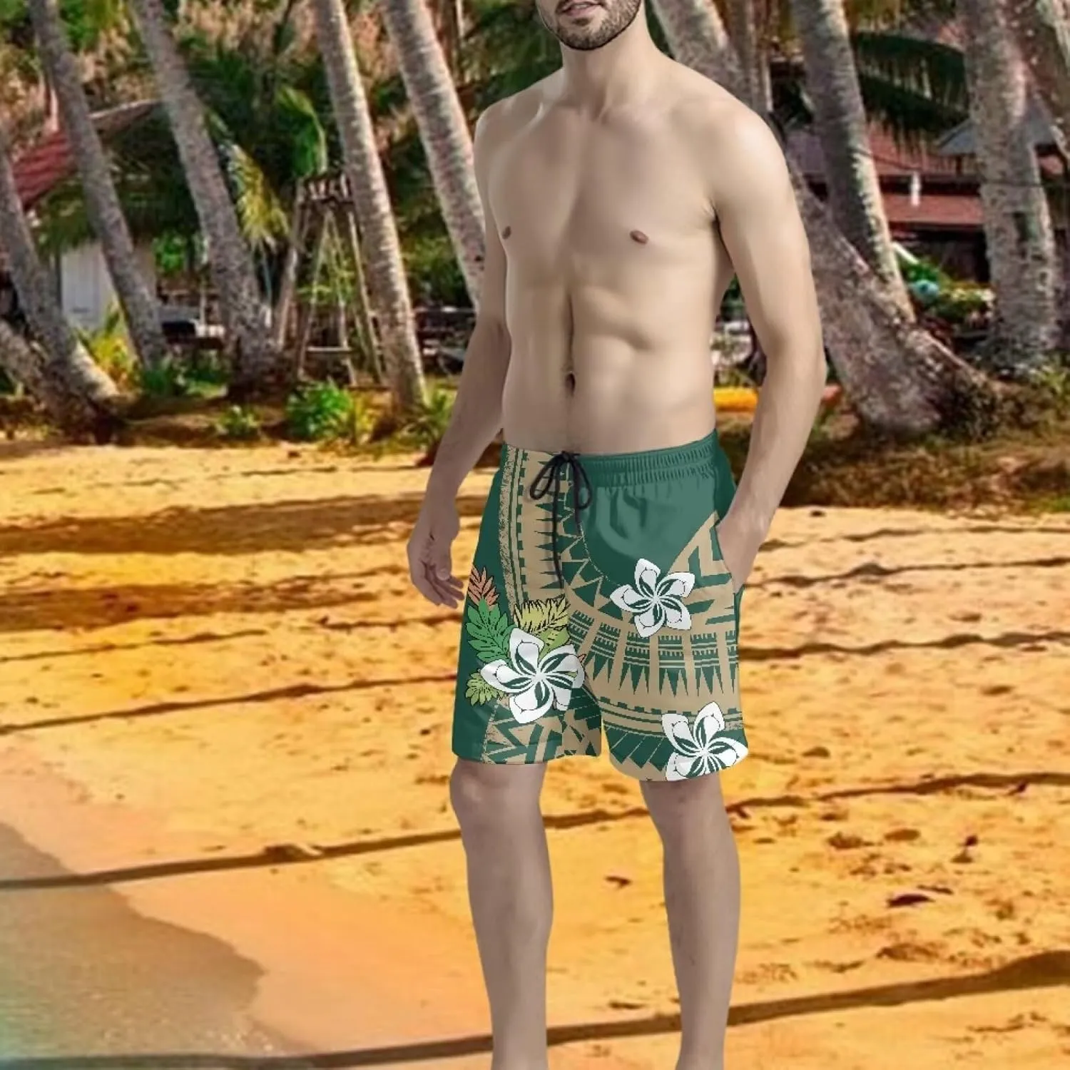 Mens Tonga Samoan Hawaiian Polynesian Swim Trunks Beachwear Sports Running Swim Board Shorts Quick Dry