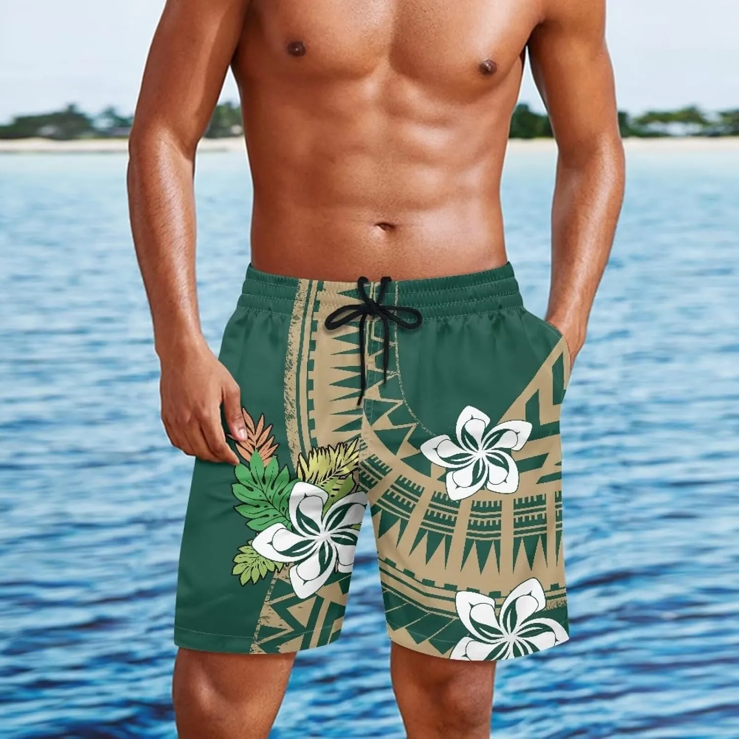 Mens Tonga Samoan Hawaiian Polynesian Swim Trunks Beachwear Sports Running Swim Board Shorts Quick Dry