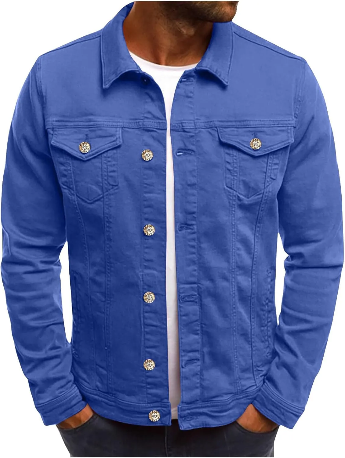 Mens Trucker Jacket Western Cowboy Style Jackets Button Lapel Denim Jacket Classic Slim Fit Trucker Sport Coat