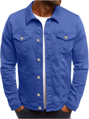 Mens Trucker Jacket Western Cowboy Style Jackets Button Lapel Denim Jacket Classic Slim Fit Trucker Sport Coat