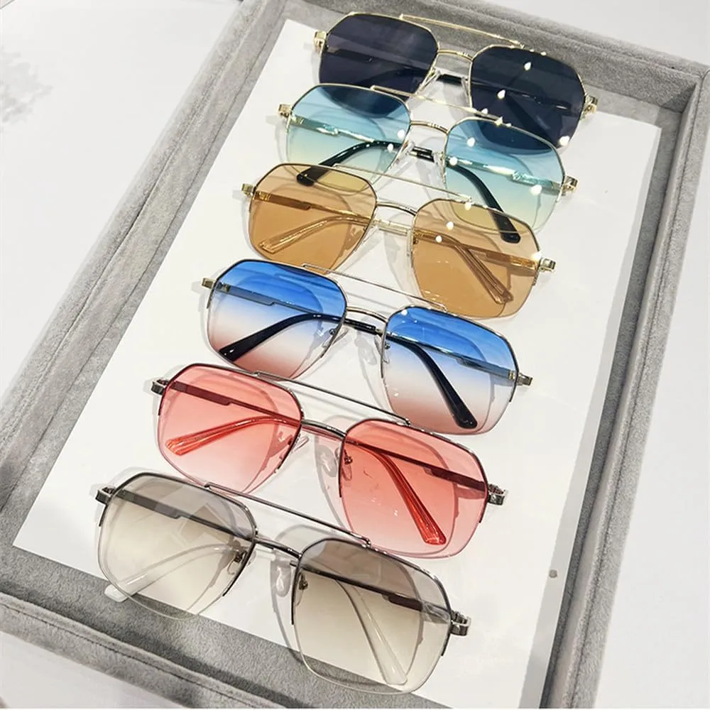 Metal Double Beam Sunglasses Men For Women Vintage Sun Glasses Women Fashion Driving Shades UV400