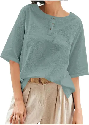 Mexican Embroidered Tops for Women Summer Cotton Linen Shirt Trendy Round Neck Tees Casual Short Sleeve Top
