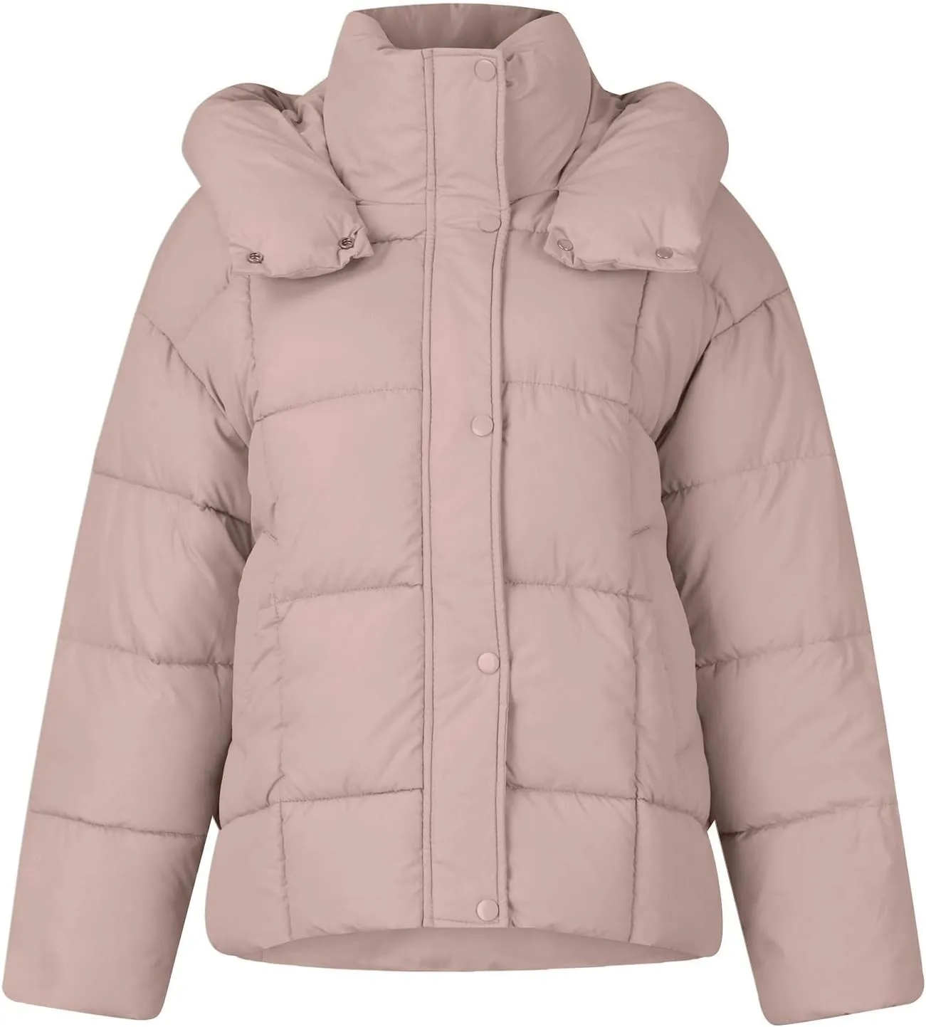 Mmoneyake Womens Hooded Quilted Puffer Jacket Full Zip Baggy Short Down Coats Padded Warm Winter Heavyweight Coat Outerwear