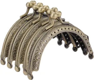 Mtsooning Metal Purse Frame, 5PCS 3.3"/8.5cm Bronze Kiss Clasp Lock, Arch Sape Coin Bag Clasp for DIY Coin Bag Handle Sewing Craft