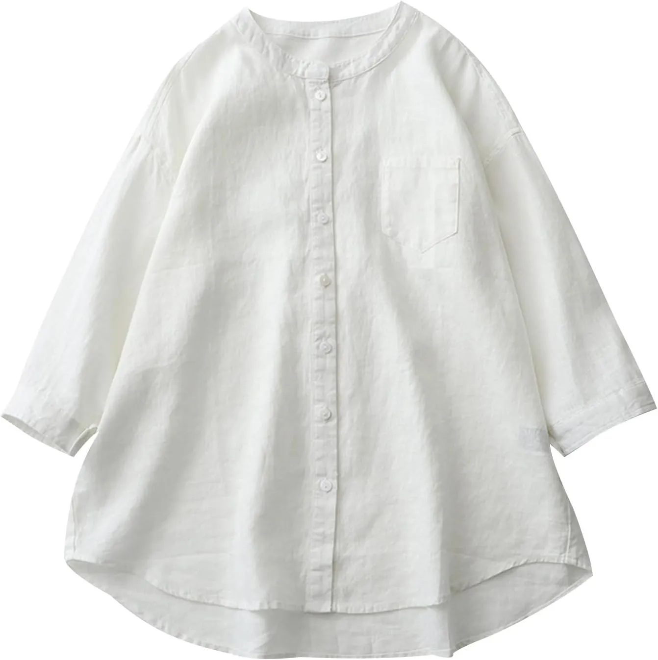 Mzkdieey Women's Casual Cotton Linen Blouses Tops V Neck Long Sleeve Button Down Shirts Summer Plain Loose Fit T-Shirt