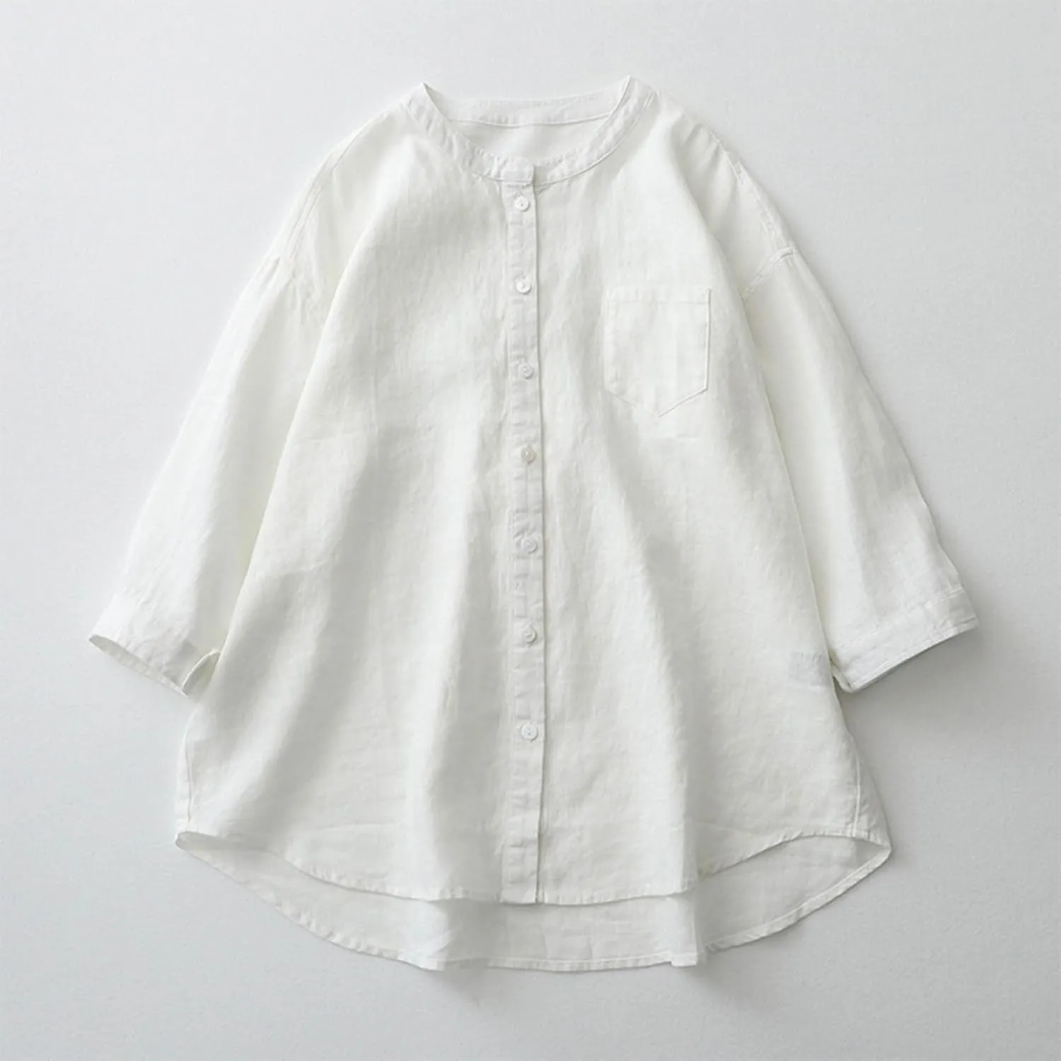 Mzkdieey Women's Casual Cotton Linen Blouses Tops V Neck Long Sleeve Button Down Shirts Summer Plain Loose Fit T-Shirt