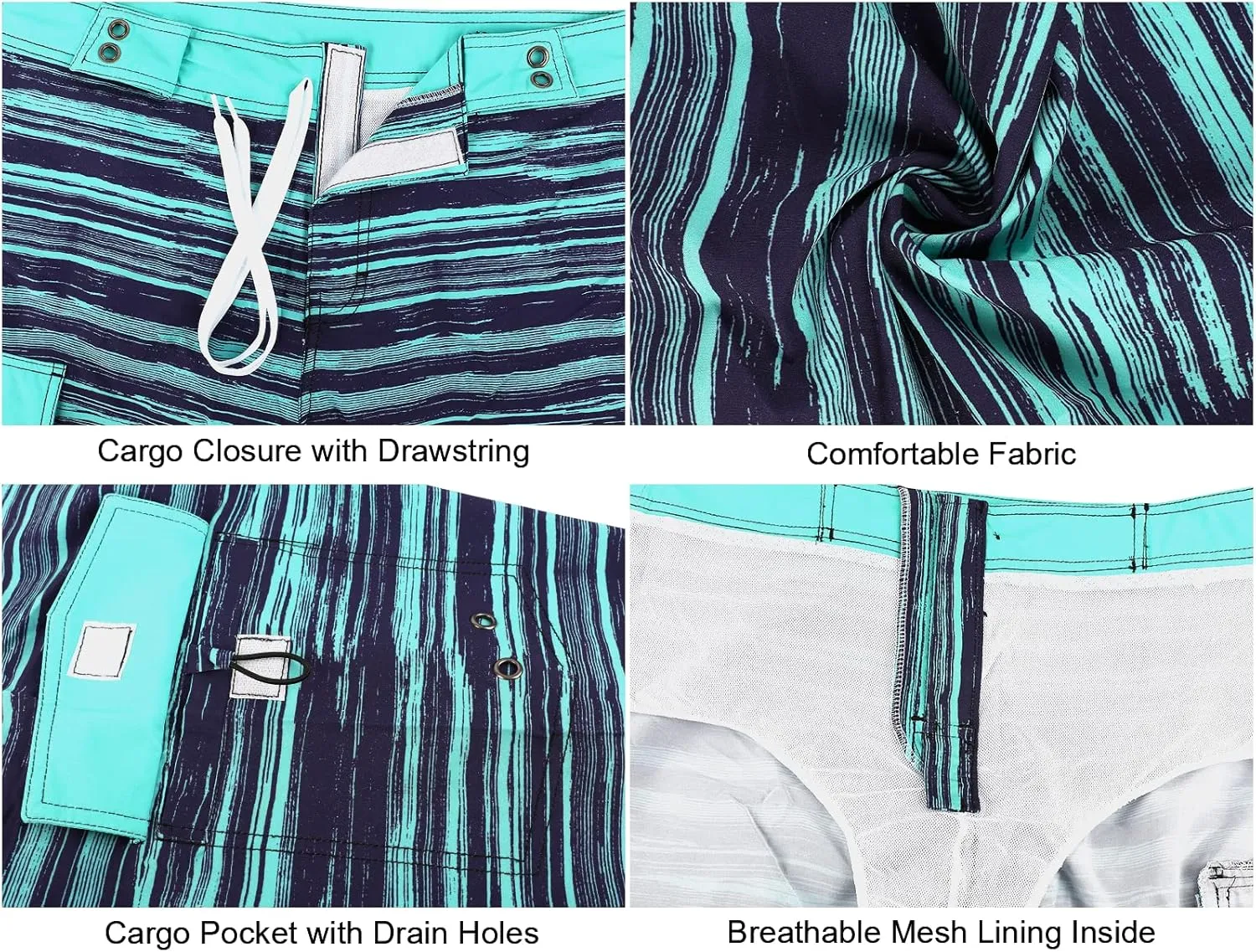 ninovino Men's Sportwear Swim Trunks Quick Dry Board Shorts with Lining