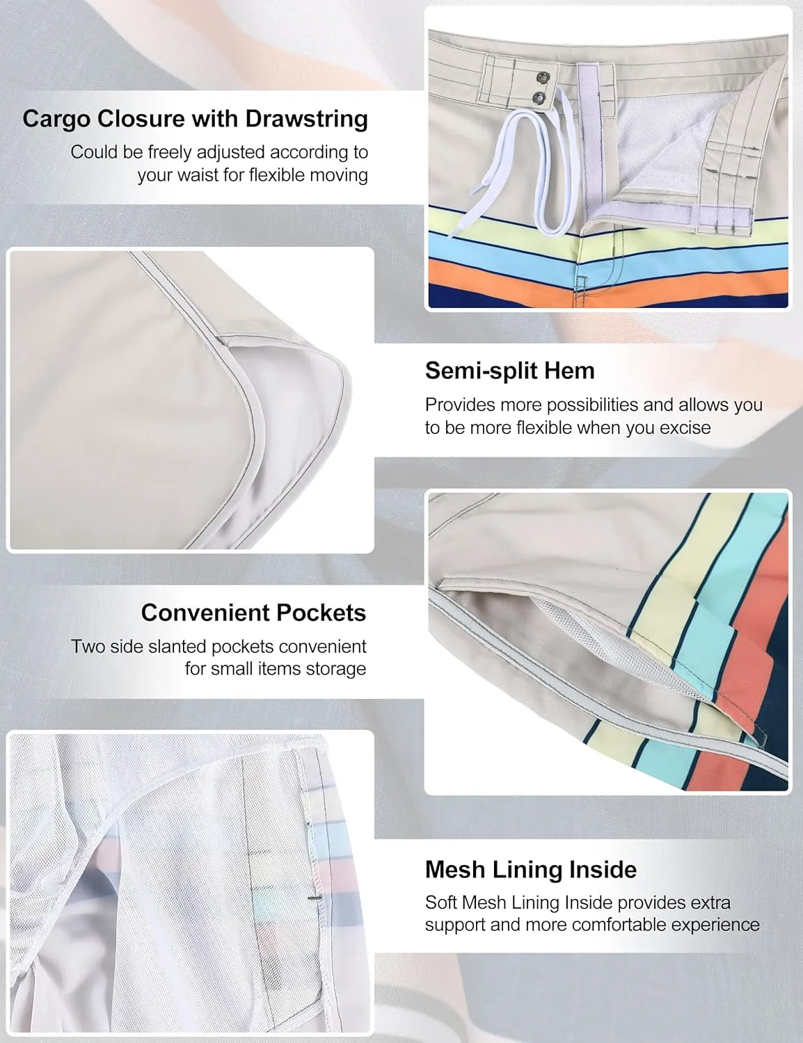 Nonwe Men's Sportwear Quick Dry Board Shorts with Lining