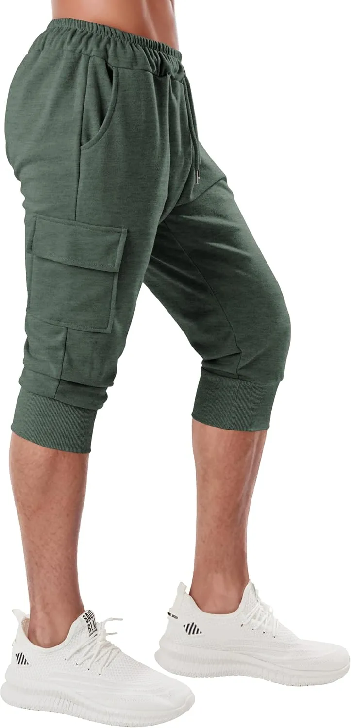 Ohoo Men's 3/4 Capri Joggers Pants Slim Fit Lightweight Yoga Running Workout Active Pants Casual Wear