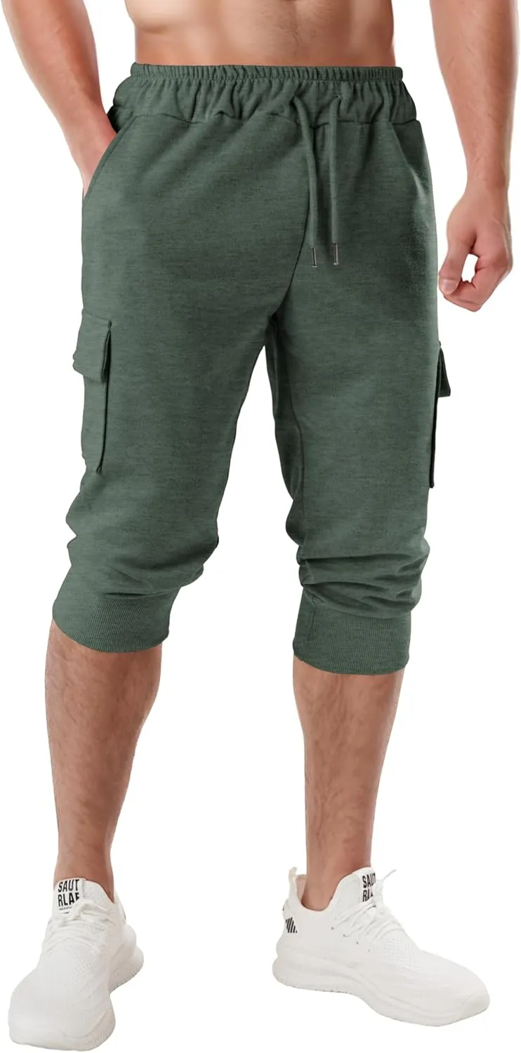 Ohoo Men's 3/4 Capri Joggers Pants Slim Fit Lightweight Yoga Running Workout Active Pants Casual Wear