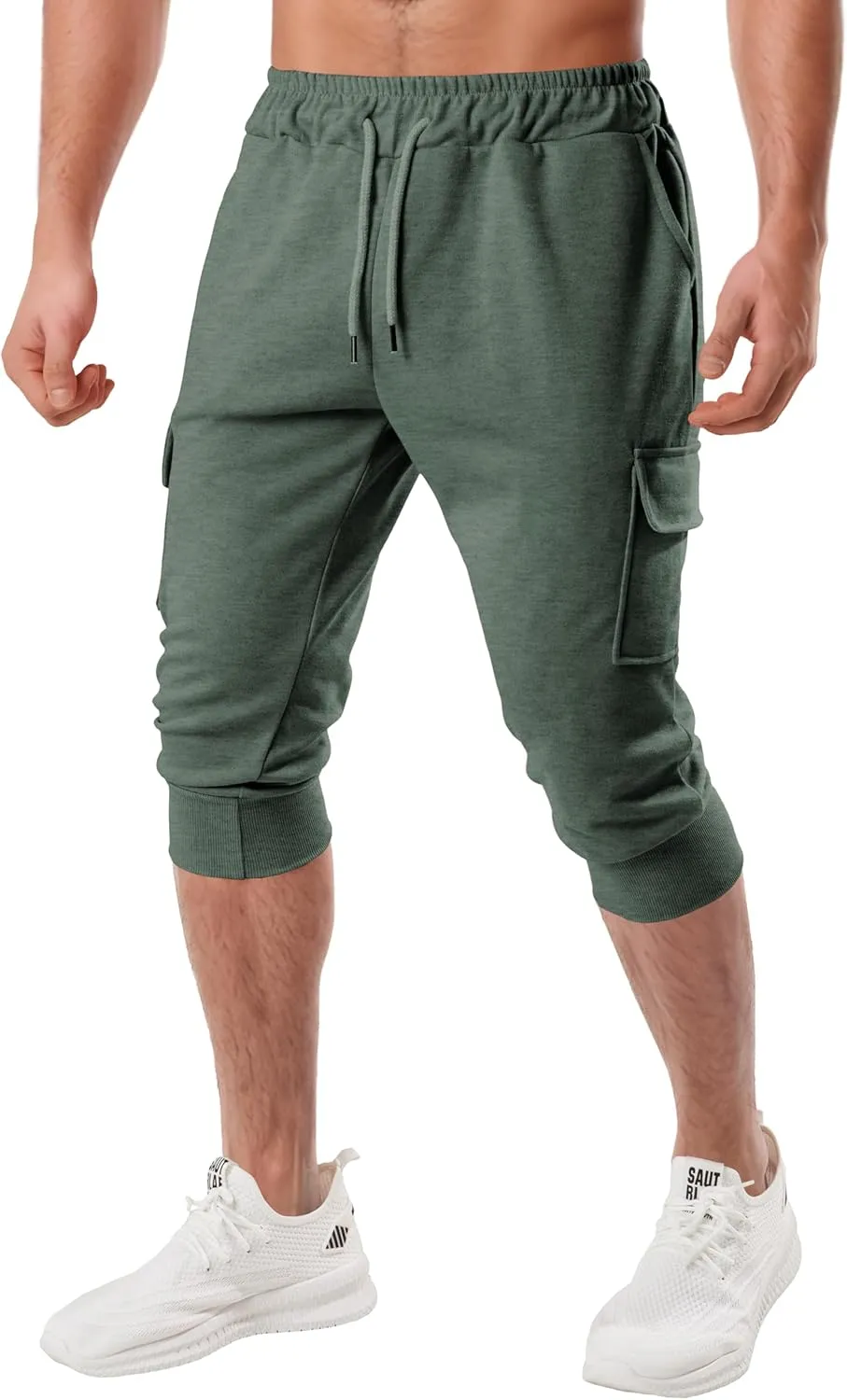 Ohoo Men's 3/4 Capri Joggers Pants Slim Fit Lightweight Yoga Running Workout Active Pants Casual Wear