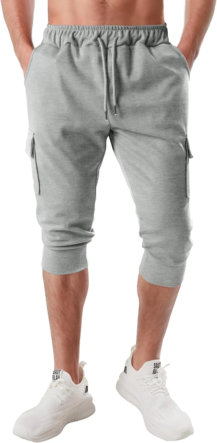 Ohoo Men's 3/4 Capri Joggers Pants Slim Fit Lightweight Yoga Running Workout Active Pants Casual Wear