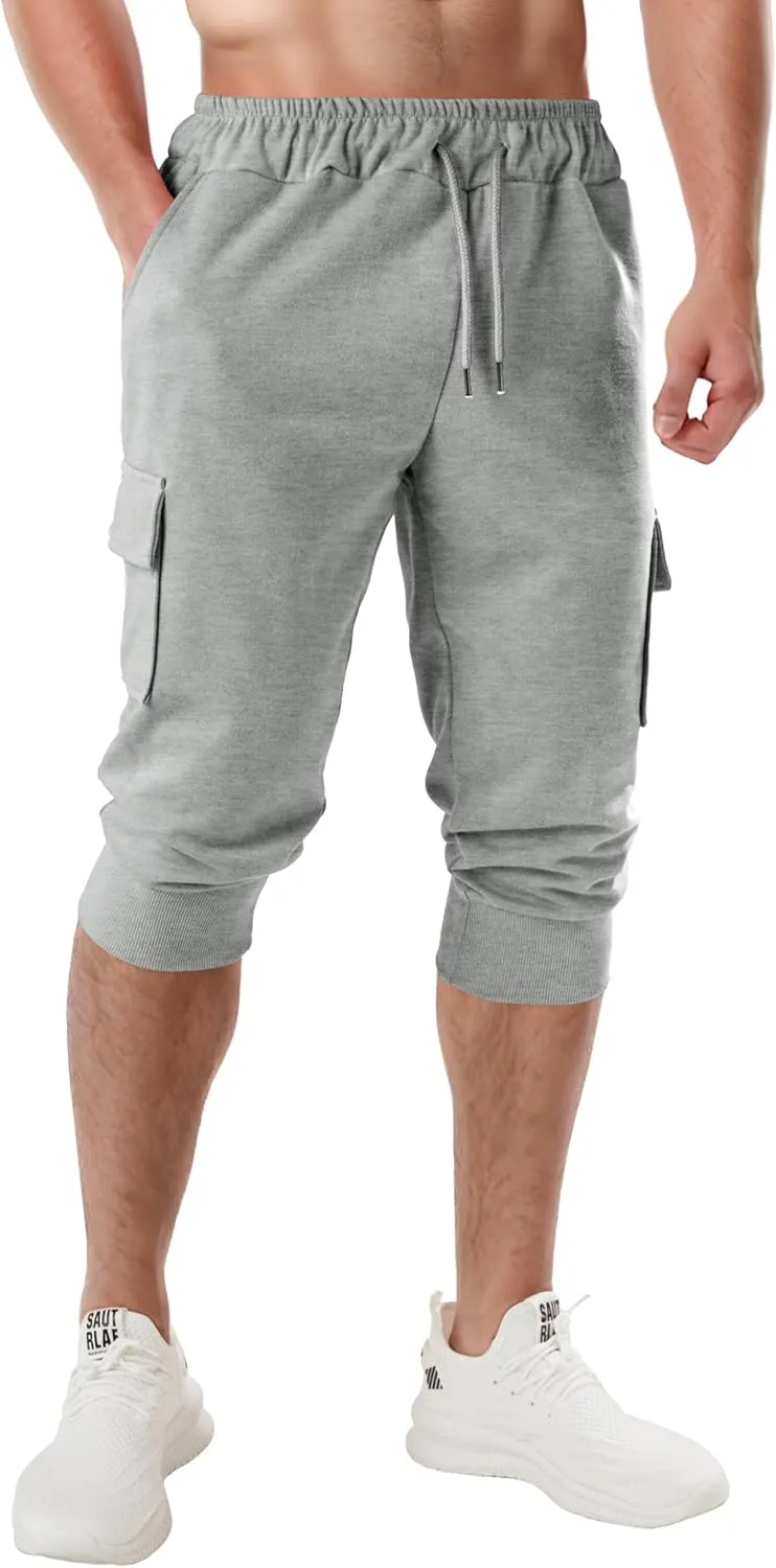 Ohoo Men's 3/4 Capri Joggers Pants Slim Fit Lightweight Yoga Running Workout Active Pants Casual Wear