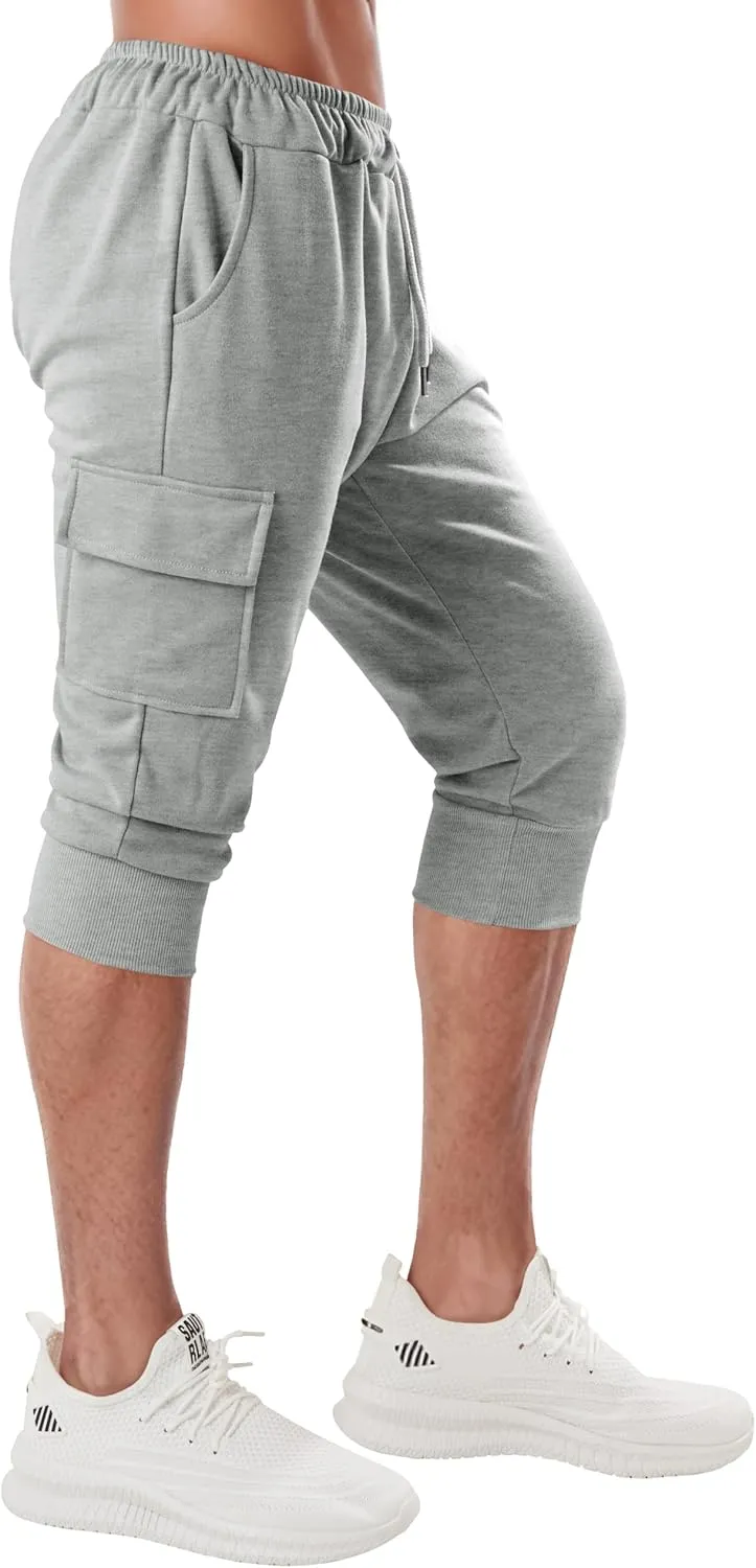 Ohoo Men's 3/4 Capri Joggers Pants Slim Fit Lightweight Yoga Running Workout Active Pants Casual Wear