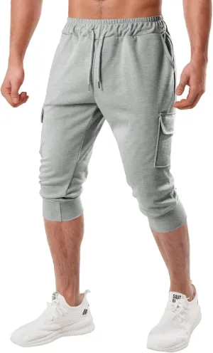 Ohoo Men's 3/4 Capri Joggers Pants Slim Fit Lightweight Yoga Running Workout Active Pants Casual Wear