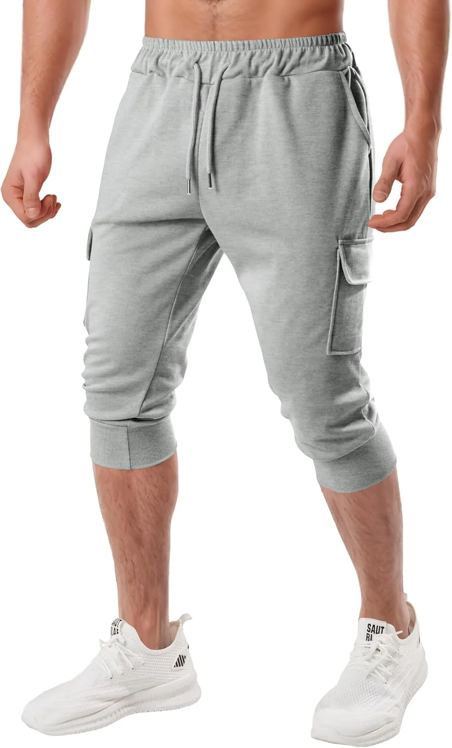 Ohoo Men's 3/4 Capri Joggers Pants Slim Fit Lightweight Yoga Running Workout Active Pants Casual Wear