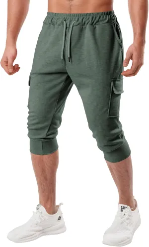 Ohoo Men's 3/4 Capri Joggers Pants Slim Fit Lightweight Yoga Running Workout Active Pants Casual Wear