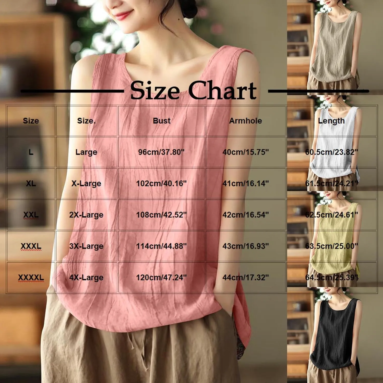 Oplxuo Cotton Linen Tank Tops for Women Loose Fit Sleeveless Round Neck Tee Shirts Summer Casual Flowy Blouses Tunic Tops