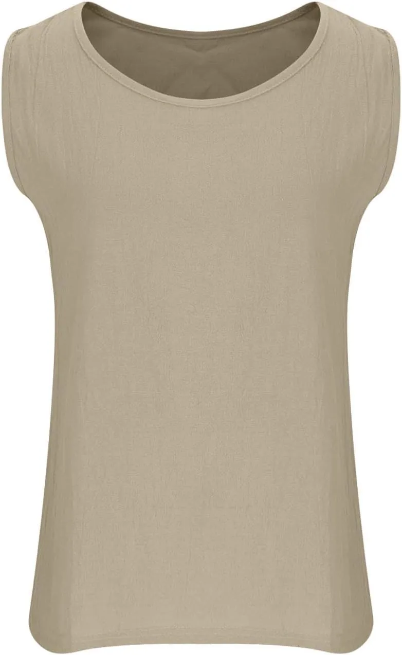 Oplxuo Cotton Linen Tank Tops for Women Loose Fit Sleeveless Round Neck Tee Shirts Summer Casual Flowy Blouses Tunic Tops