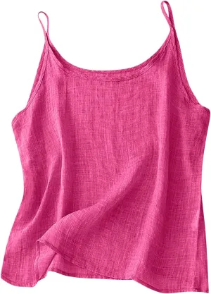 Oplxuo Womens Linen Tank Top Sleeveless Spaghetti Strap Camisole Tops Casual Solid Color Tee Shirts Summer Flowy Tank Top