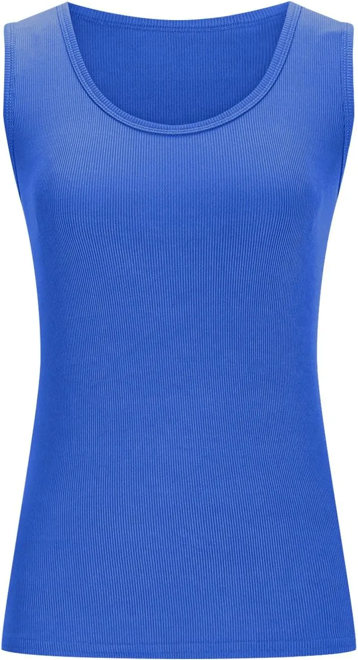 Oplxuo Women's Summer Tank Tops Square Neck Athletic Ribbed Knit Sleeveless T Shirts Slim Fit Gym Workout Cami Tee Blouses