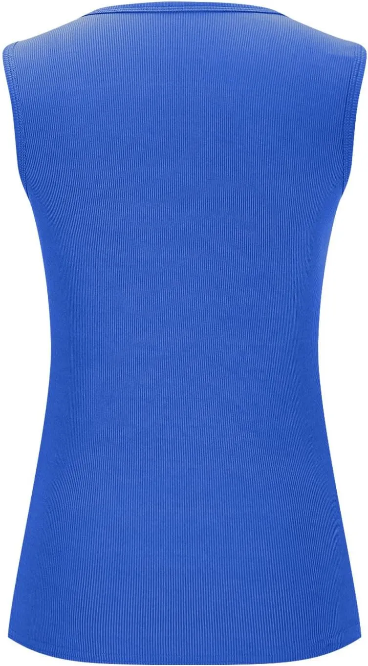 Oplxuo Women's Summer Tank Tops Square Neck Athletic Ribbed Knit Sleeveless T Shirts Slim Fit Gym Workout Cami Tee Blouses