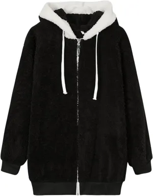 Oversize Coats for Women Fleece Sherpa Jacket Pure Color Hooded Coat for Women Zip Up Jackets with Pocket Winter Top
