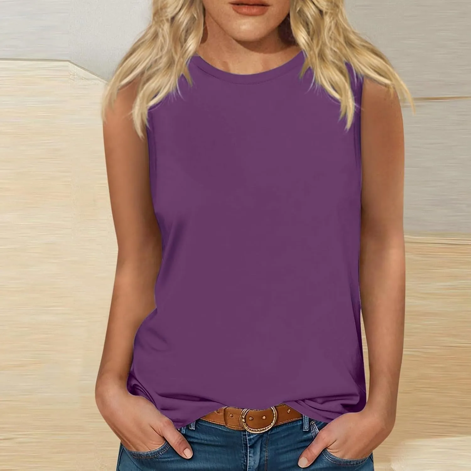 Palaver Womens Tank Tops 2025 Summer Dressy Casual Blouses Sleeveless Flowy Crewneck Basic Trendy Tunic