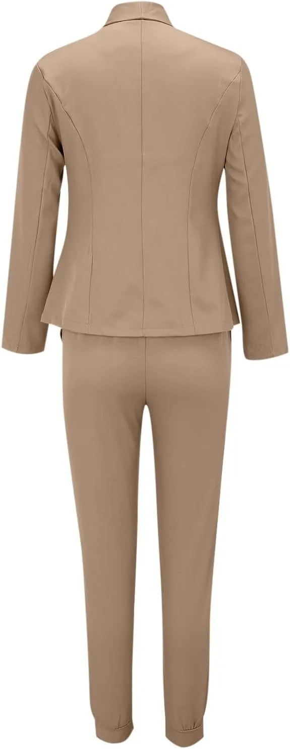 Pants Suits for Women Dressy 2 Piece Casual Open Front Blazer and Pant Set Wedding Prom Work Business Solid Suit