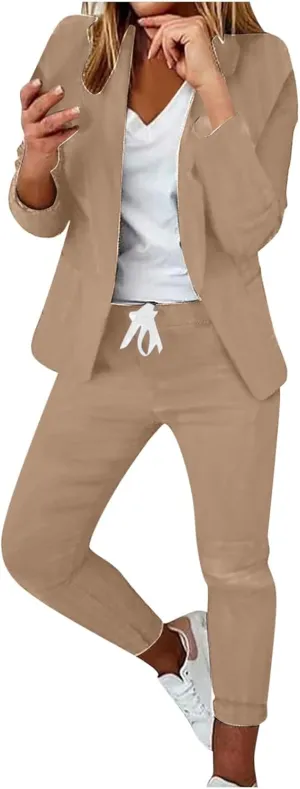 Pants Suits for Women Dressy 2 Piece Casual Open Front Blazer and Pant Set Wedding Prom Work Business Solid Suit
