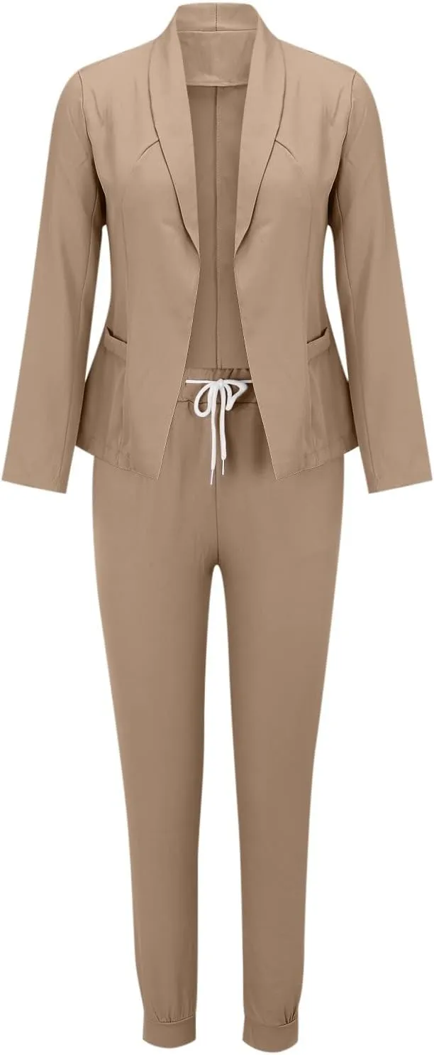 Pants Suits for Women Dressy 2 Piece Casual Open Front Blazer and Pant Set Wedding Prom Work Business Solid Suit
