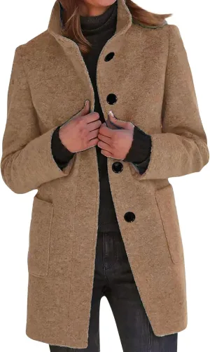 Peacoat Womens Coat Stand Collar Single Breasted Wool Coats Winter 2024 Trendy Long Coats Peacoat Blazer Jacket