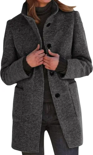 Peacoat Womens Coat Stand Collar Single Breasted Wool Coats Winter 2024 Trendy Long Coats Peacoat Blazer Jacket