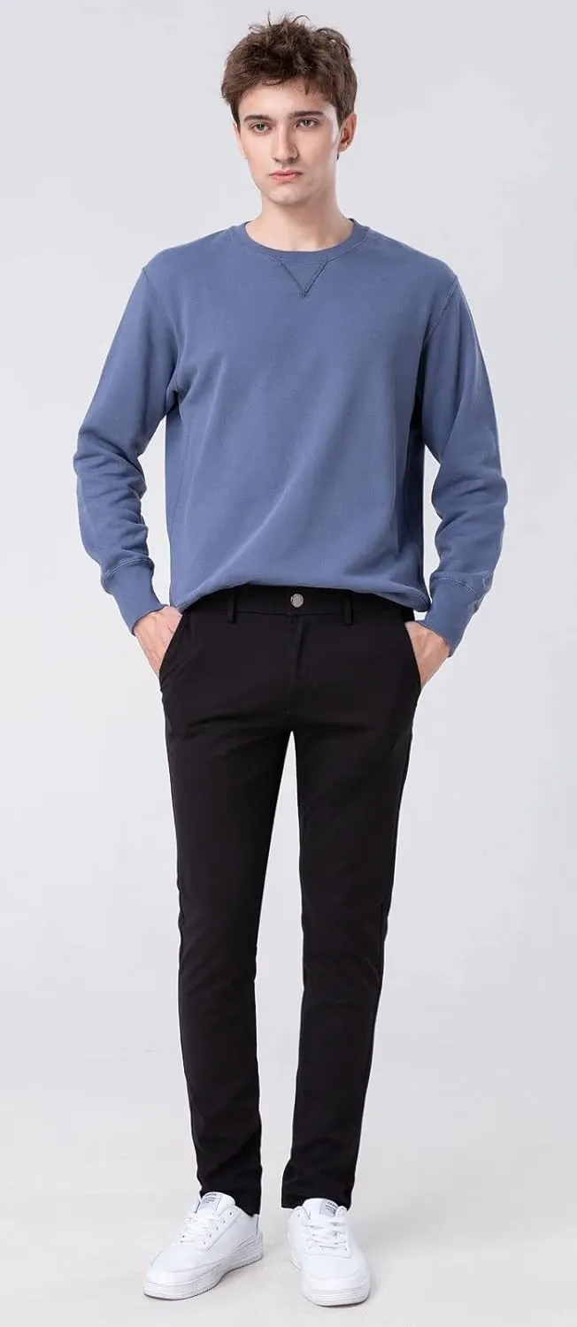 Plaid&Plain Men’s Skinny Khaki Pants Skinny Fit Chinos