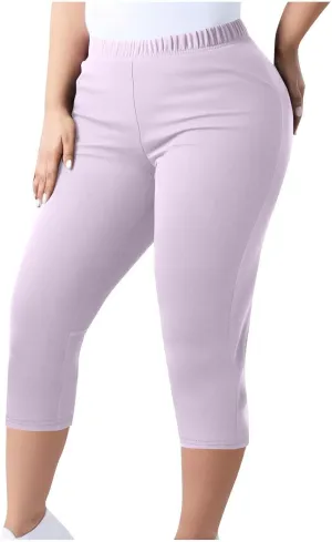 Plus Size Capri Pants for Women Pull-On Stretchy Elastic Waist Leggings Casual Yoga Workout Running Cropped Pants