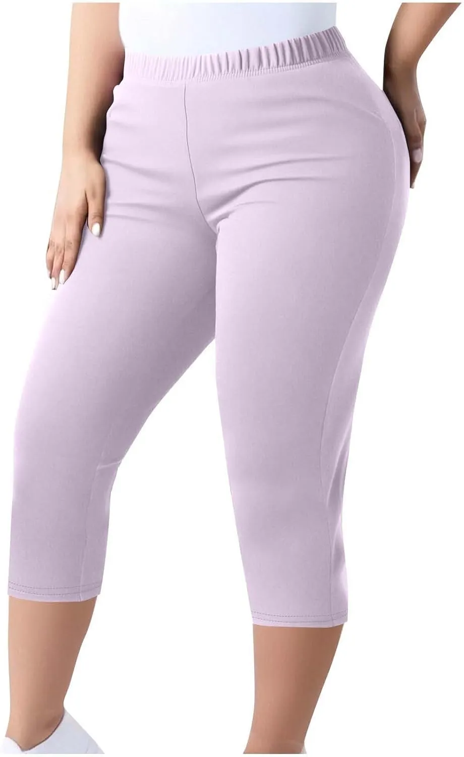 Plus Size Capri Pants for Women Pull-On Stretchy Elastic Waist Leggings Casual Yoga Workout Running Cropped Pants