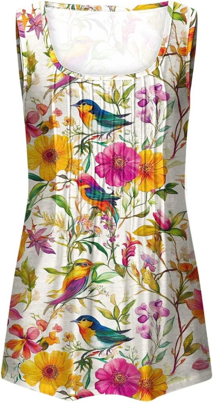 Plus Size Tank Tops for Women Butterfly Printed Crew Neck Sleeveless Loose Tunic Shirts 2025 Summer Cute Blouses