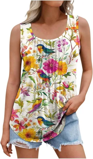 Plus Size Tank Tops for Women Butterfly Printed Crew Neck Sleeveless Loose Tunic Shirts 2025 Summer Cute Blouses