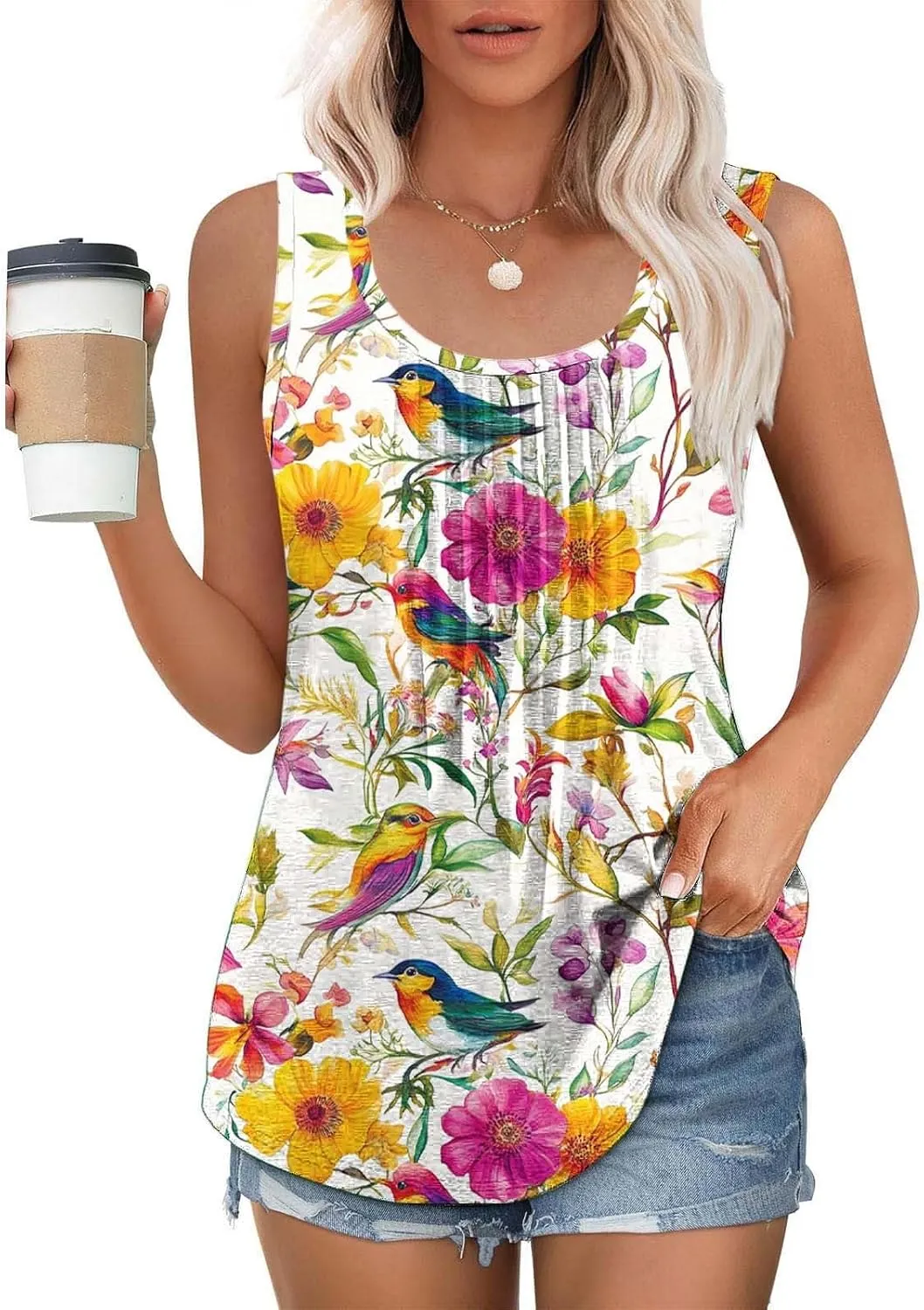 Plus Size Tank Tops for Women Butterfly Printed Crew Neck Sleeveless Loose Tunic Shirts 2025 Summer Cute Blouses